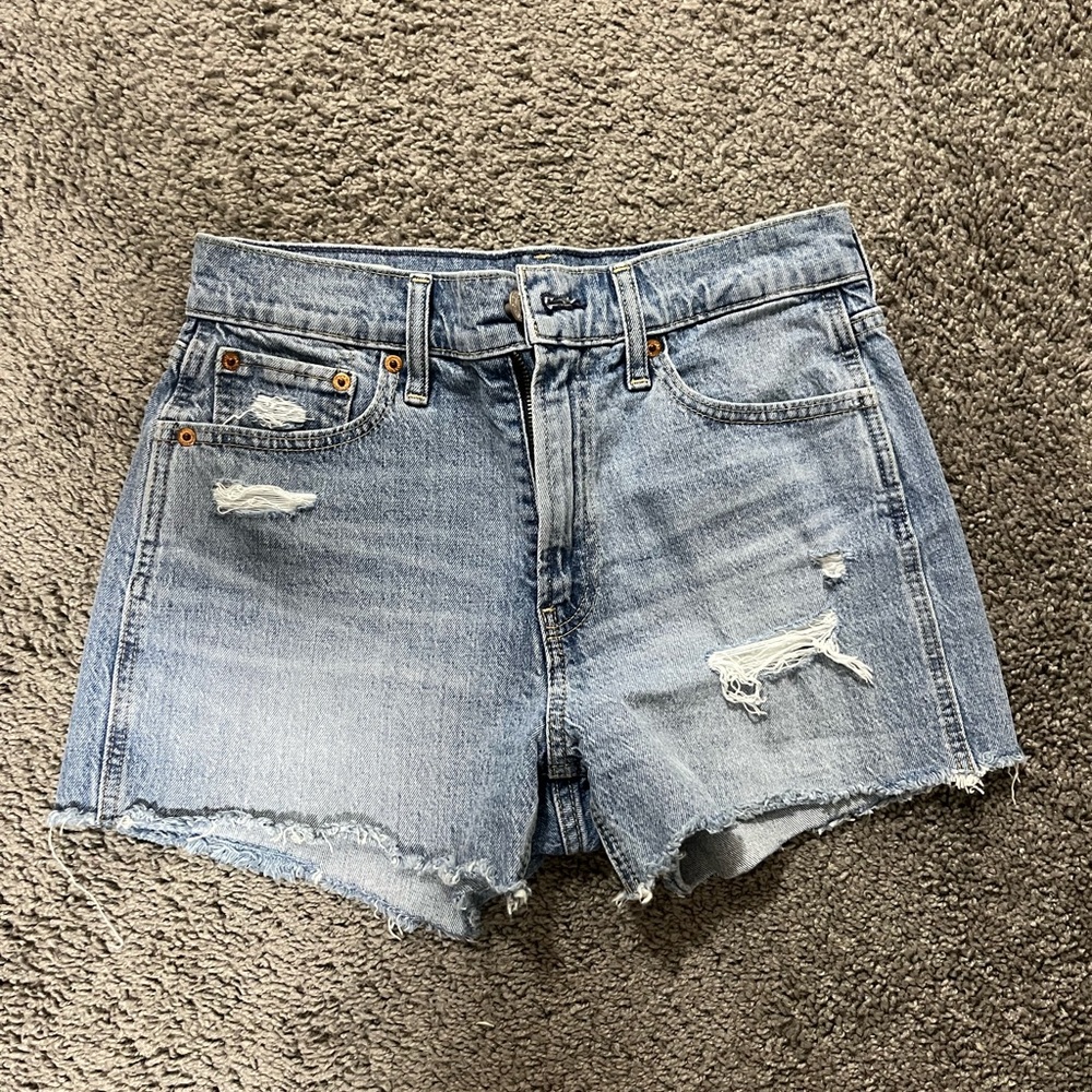 GAP Blue Distressed Jean Shorts with Frayed Hem